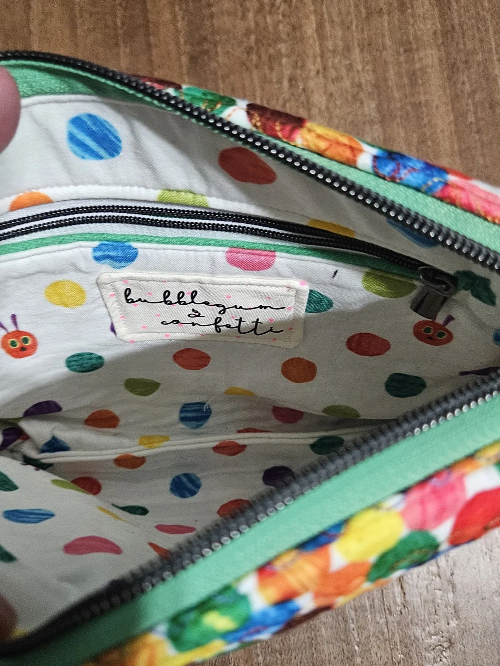 Colorful Dot Caterpillar Wristlet Pouch in Green & Multicolor